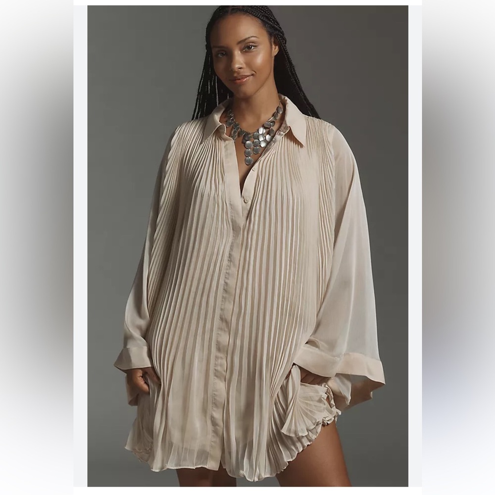 Maeve Cream Pleated Button-Down Dress